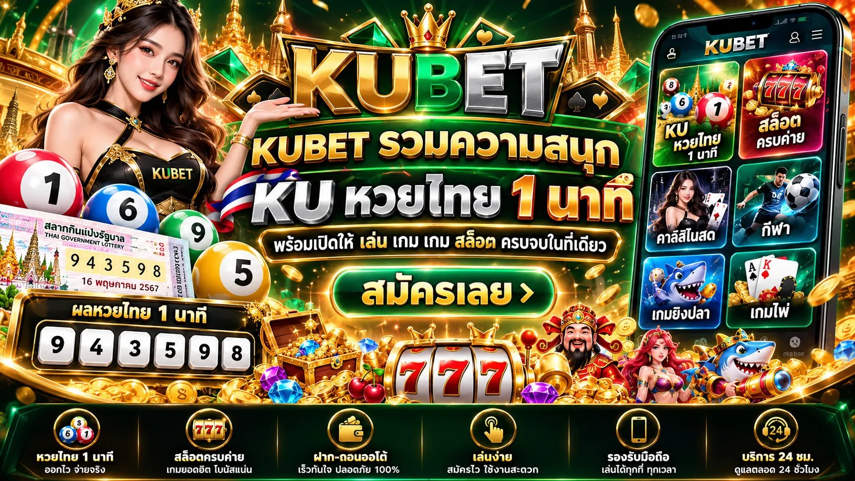 KUBET รวมความสนุก KU หวยไทย 1 นาที พร้อมเปิดให้ เล่น เกม เกม สล็อต ครบจบในที่เดียว
